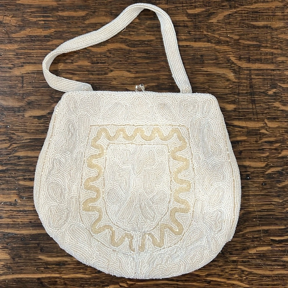 Vintage White Beaded Purse Made in Belgium